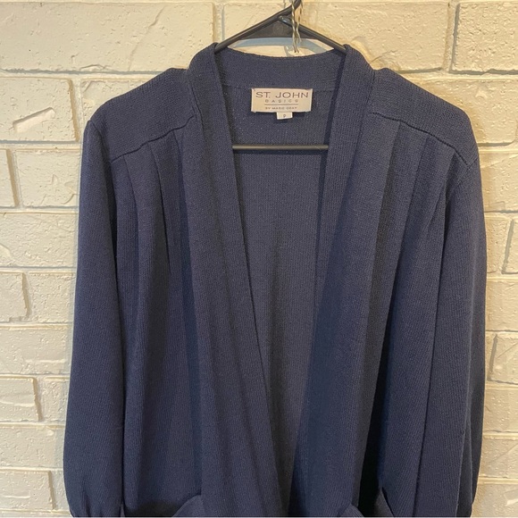 St. John Basics Navy Puffed Sleeve Sweater Cardigan S - Picture 2 of 13